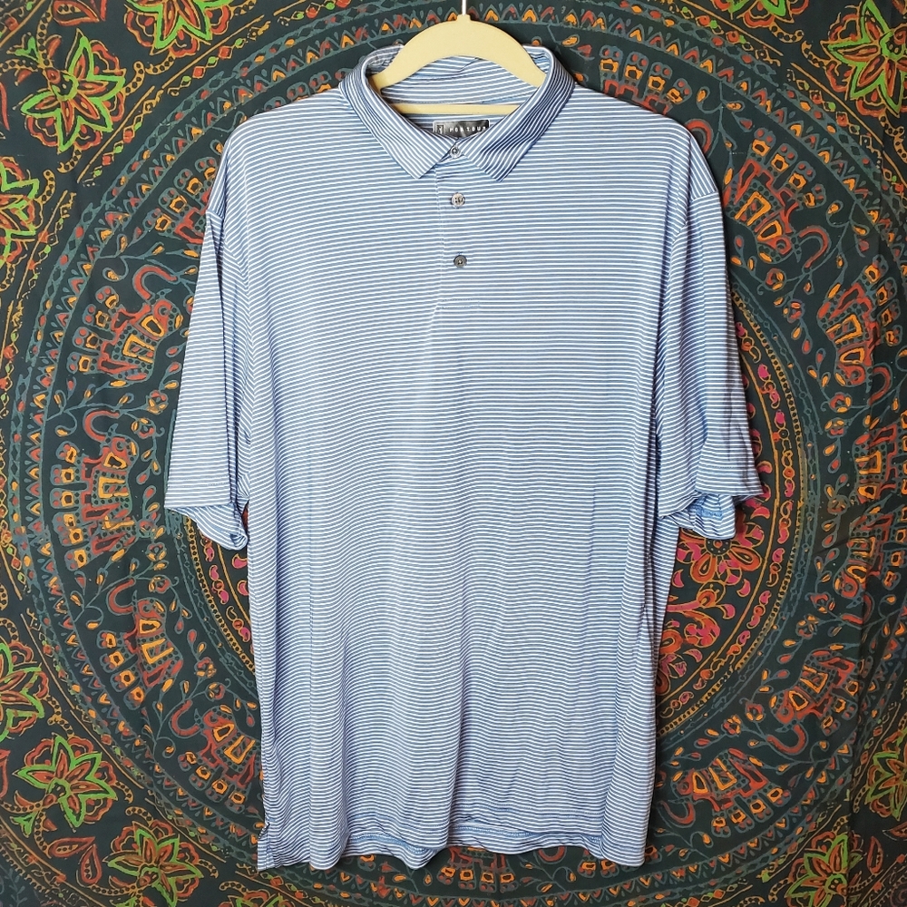 PGA Tour Light Blue & White Stripe Short Polo Shirt Mens Large
